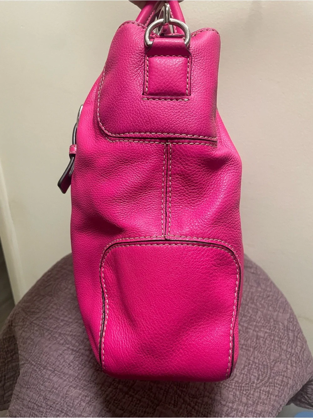 Michael Kors Brookville Large hot Pink Pebbled Leather Satchel convertible Bag